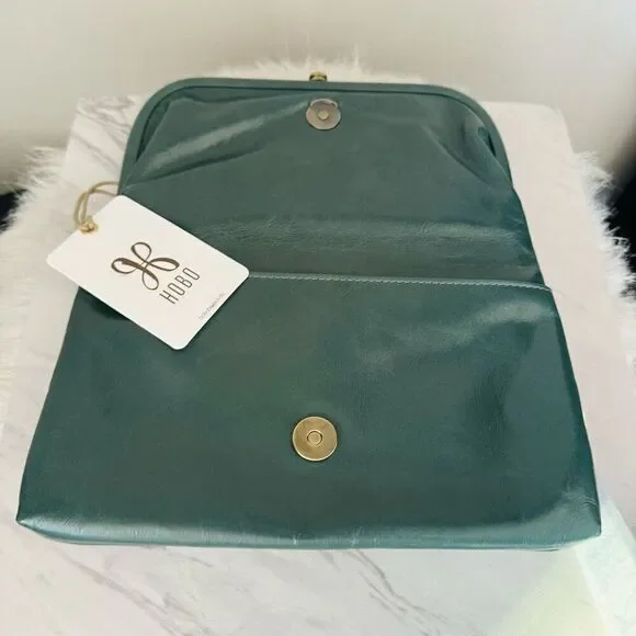 HOBO LAUREN CLUTCH LEATHER‎ WRISTLET WALLETSage Henna Luxury Leather, NWT